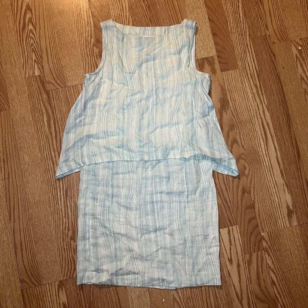 New J. Jill Pure Jill White Green Shift Dress XS Layered Design 100% Linen Soft